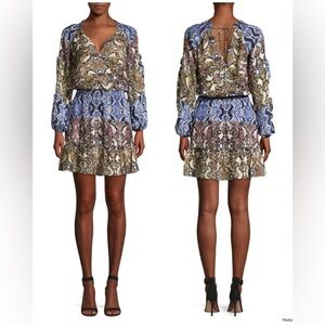 PARKER‎ Gladis Python Print 100% SILK Georgette Mini Dress, Size S, Retail $368